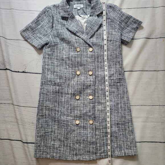 Pomelo Size XXS Tweed Double Breasted Mini Dress Gray Gold Buttons - Picture 4 of 9